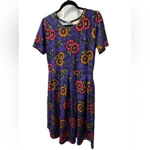 LuLaRoe Purple Dress with Pink and Yellow Floral Design
